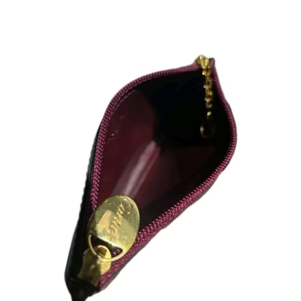 Cartier Burgundy Leather Key Cle Chain Card Holder Pouch Mini Burgundy Red Brown
